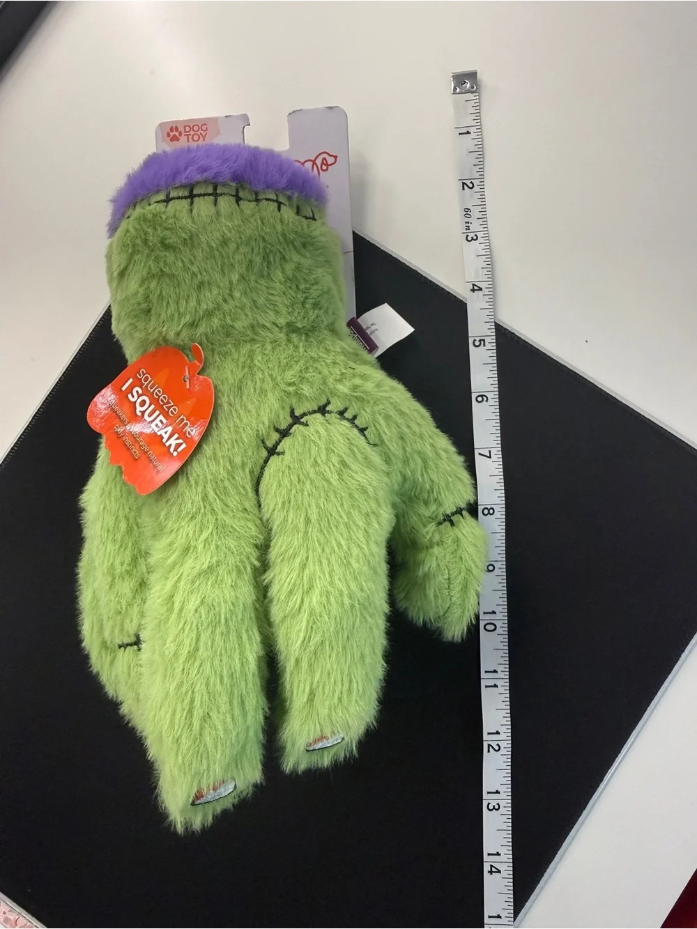 Multipet Halloween Frankenstein Hand Plush Squeaky Dog Toy Green Purple 8